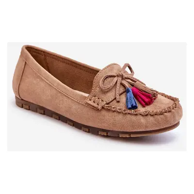 Suede Moccasins With Bow And Fringe Dark Beige Dorine