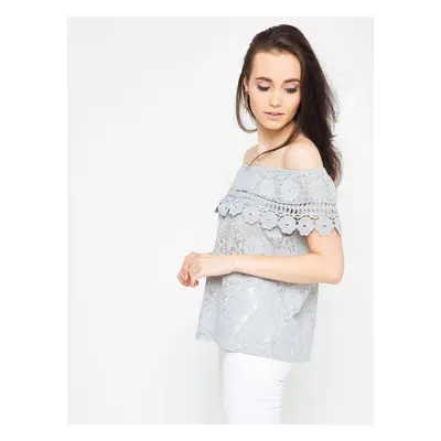 Lace blouse with Spanish neckline gray