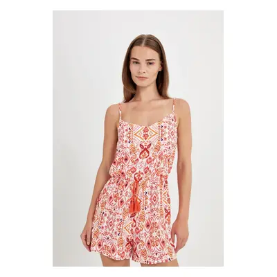 DEFACTO Tropical Patterned Strappy Short Jumpsuit