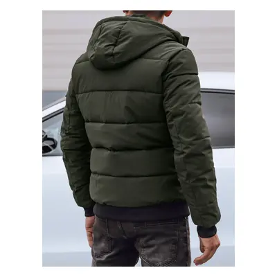 Men's winter quilted jacket with hood green Dstreet