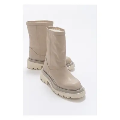 LuviShoes The Accessory Light Beige Skin Women's Boots From Genuine Leather.