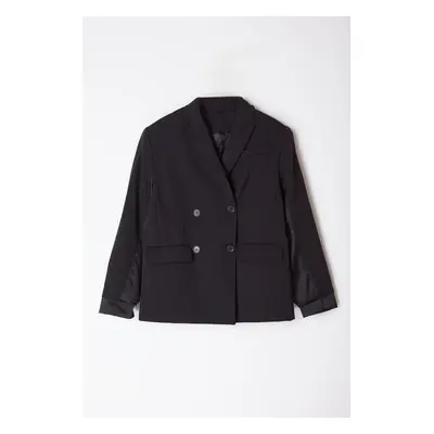 Trendyol Limited Edition Black Satin Garnished Blazer Jacket