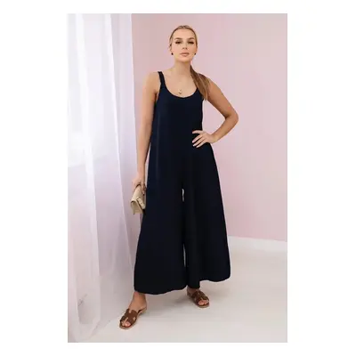 Jumpsuit with wide straps in navy blue