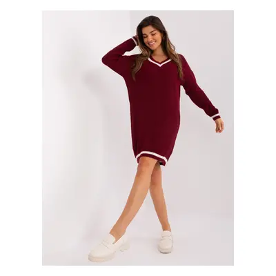 Burgundy loose knit dress with neckline