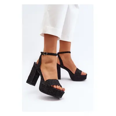 Black Acrana High Heeled Denim Sandals