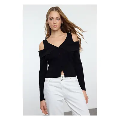 Trendyol Black Crop V Neck Knitwear Cardigan