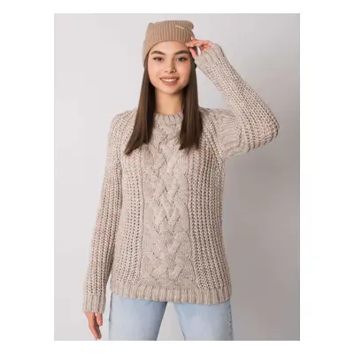 RUE PARIS Knitted hat in beige color