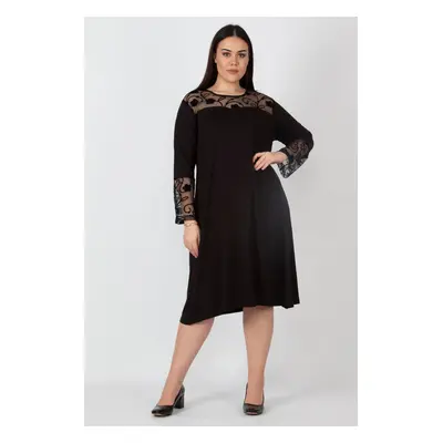 Şans Women's Large Size Black Lace Detailed Dress