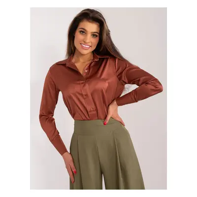 Brown solid color shirt with collar