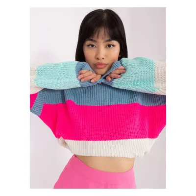 Blue and fluo pink wool oversize sweater