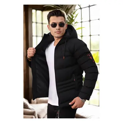 67514 Dewberry Hooded Winter Mens Puffer Coat-BLACK