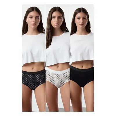 Trendyol Black-Multicolored 3-Pack Cotton Star Patterned Hipster Knitted Panties