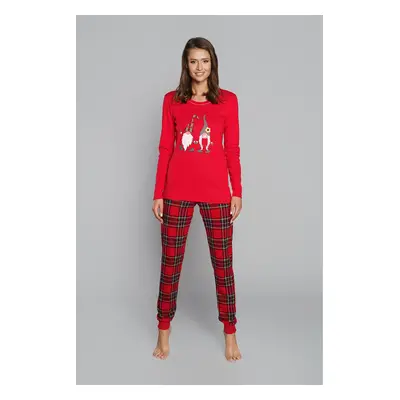 Women's St. Nicholas pyjamas, long sleeves, long legs - red/print