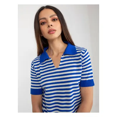 Dark blue-and-white striped knitted blouse