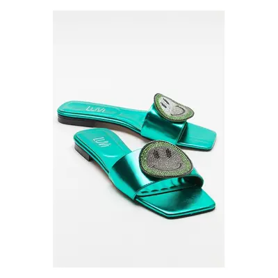 LuviShoes YAVN Women's Slippers with Green Stones