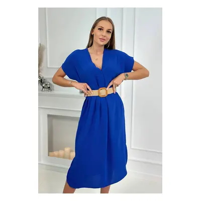 Dress with decorative belt purple-blue