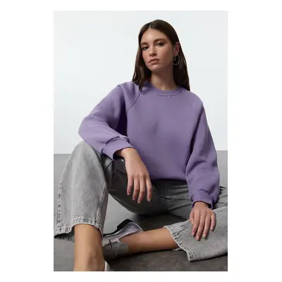 Trendyol Lila Relaxed/Comfortable Fit Basic Raglan Sleeve Crew Neck Knitted Sweatshirt