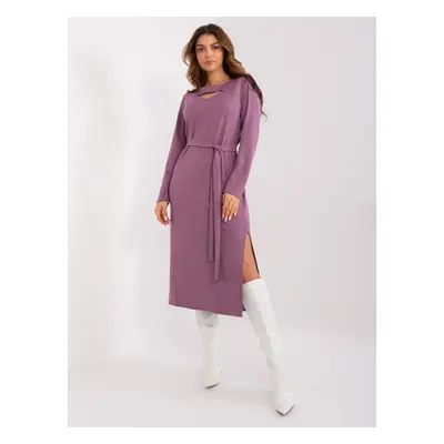 Purple midi dress with a neckline