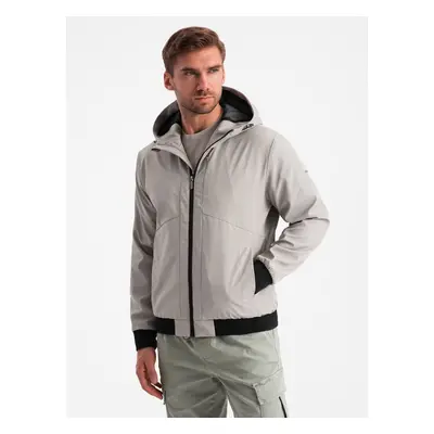 Ombre Men's lightweight jacket with mesh lining and hood - grey