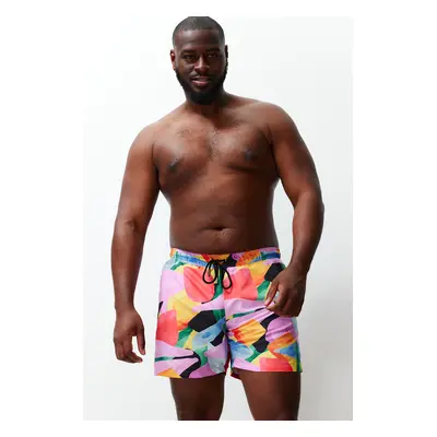 Trendyol Multicolored Large Size Abstract Patterned Swim Shorts