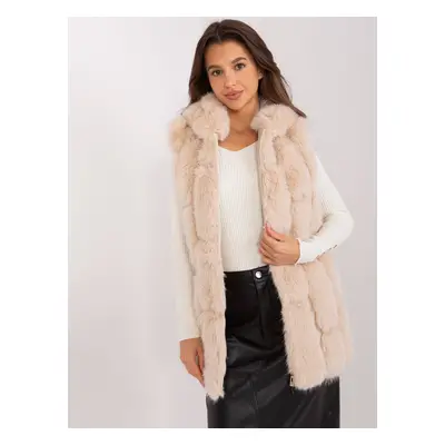 Beige fur vest with eco-leather inserts