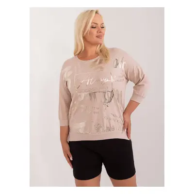 Beige women's plus-size blouse with slits