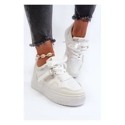 Women's platform sneakers made of eco leather, white moun