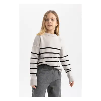 DEFACTO Girl Striped Crew Neck Knitwear Sweater