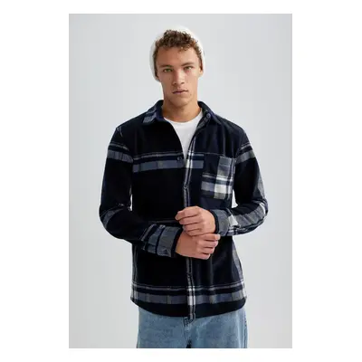 DEFACTO Regular Fit Checkered Pocket Detailed Fleece Long Sleeve Shirt