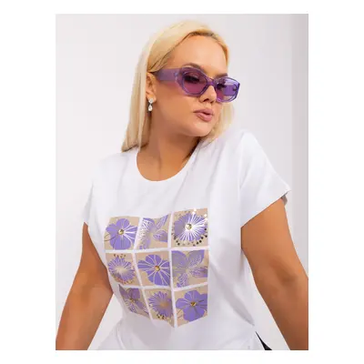 White and purple blouse plus size with print and appliqué