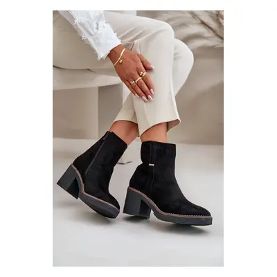 Women's ankle boots on heel insulated eco suede black arkesia