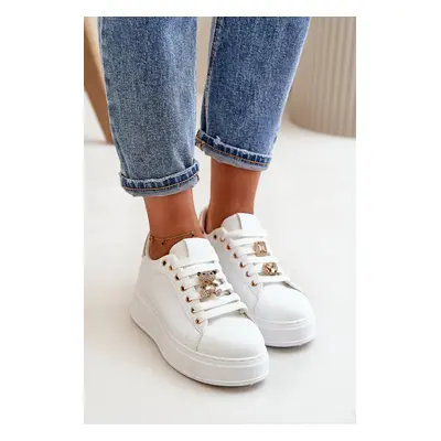 Women's platform sneakers with a teddy bear white Vailina