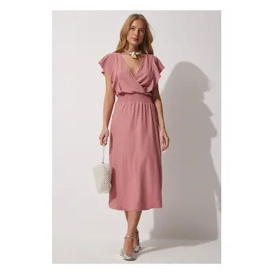 Happiness İstanbul Women's Pale Pink Flounce Textured Knitted Dress