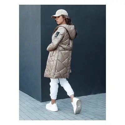 Women's quilted long jacket with hood PAUL beige Dstreet