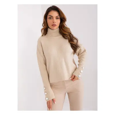 Light beige knitted turtleneck sweater