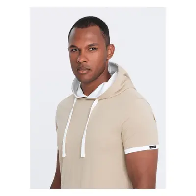 Ombre Men's casual cotton t-shirt with hood - beige