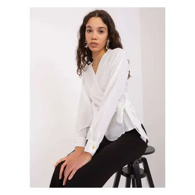 White formal blouse with a clutch neckline