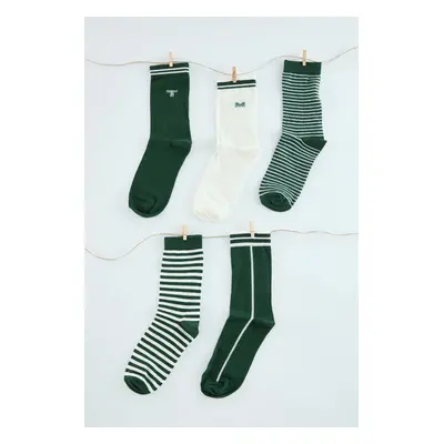 Trendyol Green Unisex 5-Piece Cotton Striped Patterned College-Tennis-Medium Size Socks