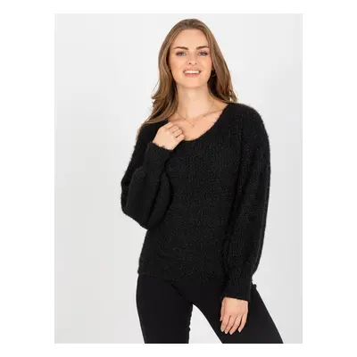 Black fluffy classic sweater with wool OCH BELLA