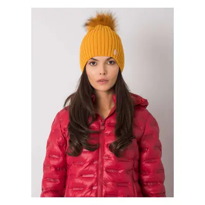 Dark yellow cap with pompom