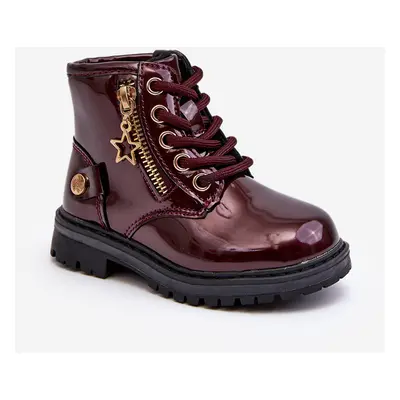 Girls' patent leather boots with zipper, warm burgundy Felori