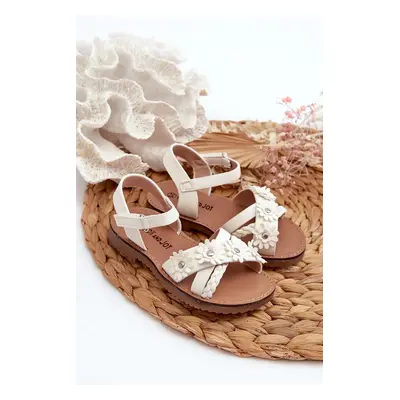 Children's sandals with velcro closure and flowers, white Nestalee