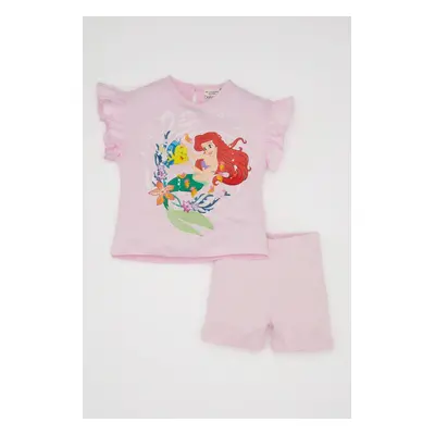 DEFACTO Baby Girl Disney Princess Short Sleeve T-Shirt Shorts Combed Cotton 2-Piece Set