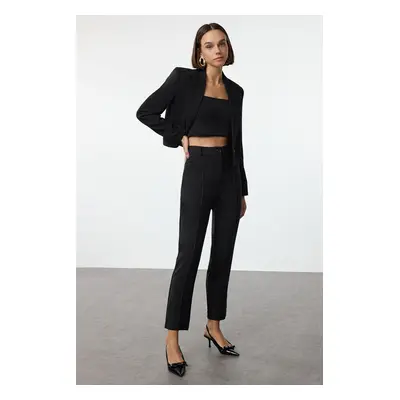 Trendyol Black Cigarette Pattern Ribbed Woven Trousers