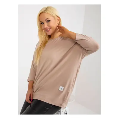 Beige basic blouse plus sizes with 3/4 sleeves