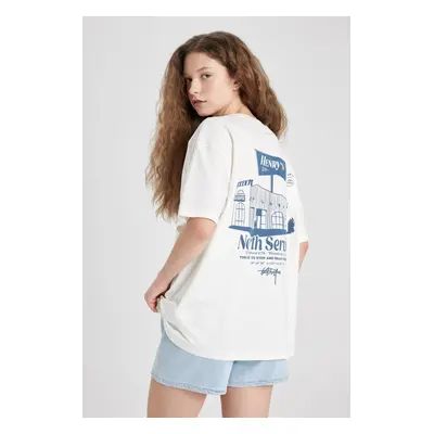 DEFACTO Oversize Fit Crew Neck Back Printed Short Sleeve T-Shirt