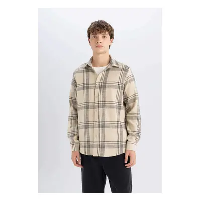 DEFACTO Regular Fit Regular Cut Plaid Lumberjack Flannel Cotton Long Sleeve Shirt