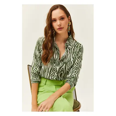 Olalook Women's Emerald Green Zebra Patterned Viscose Shirt