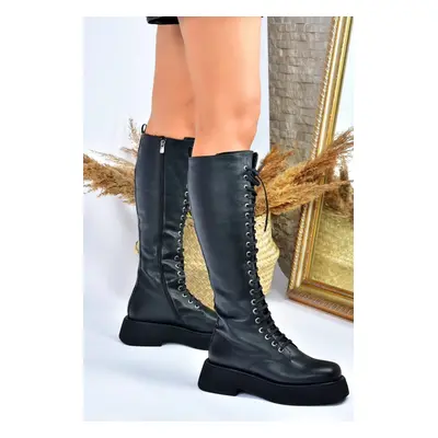 Fox Shoes Black Lace-up Casual Women's Boots