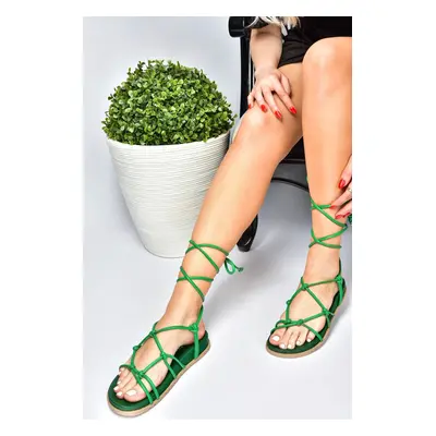 Fox Shoes Green Women's Sandals with Lace-up Detail